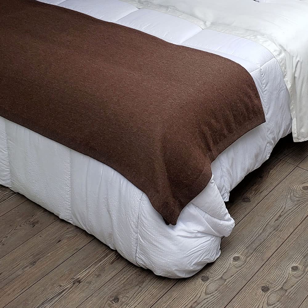 Wiracocha Calling - Eco 100% Baby Alpaca Wool Throw Blanket Undyed Natural Colors Soft Warm Solid Color Design 74" x 54" (Brown)