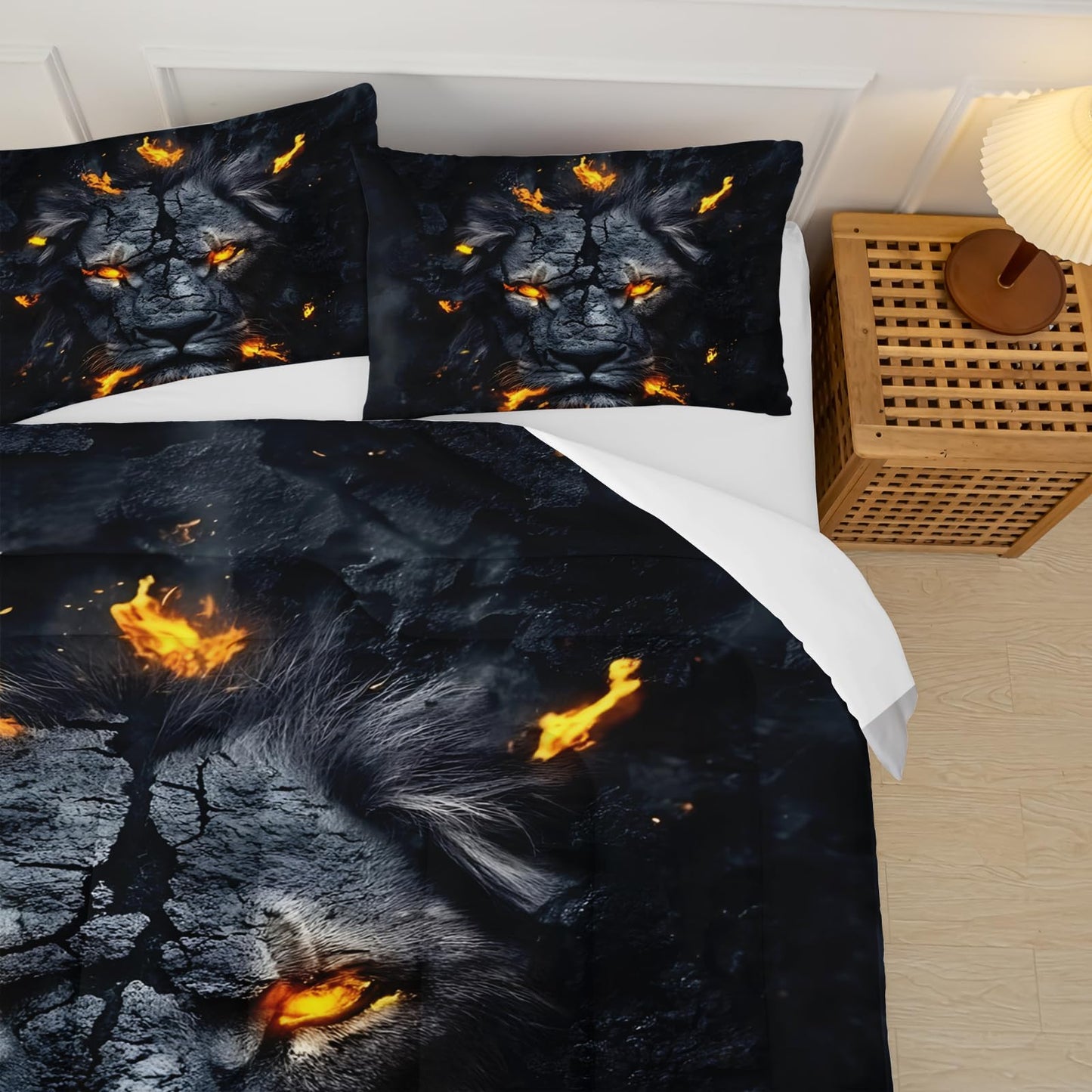 lneffble Black & Gold Twin Comforter Set Lion，Lion Twin Size Bedding Set，with 1 Comforter with 2 Pillow Case，Animal Bedroom Decor for Boys Kids Man