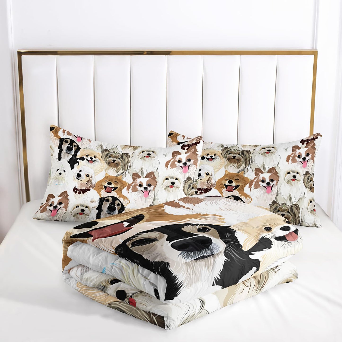 Nttopship Cartoon Dog Comforter Set King Size，Cute Dog Bedding Set for Kids Teens and Adults Soft Microfiber All Season(1 Comforter & 2 Pillowcases)