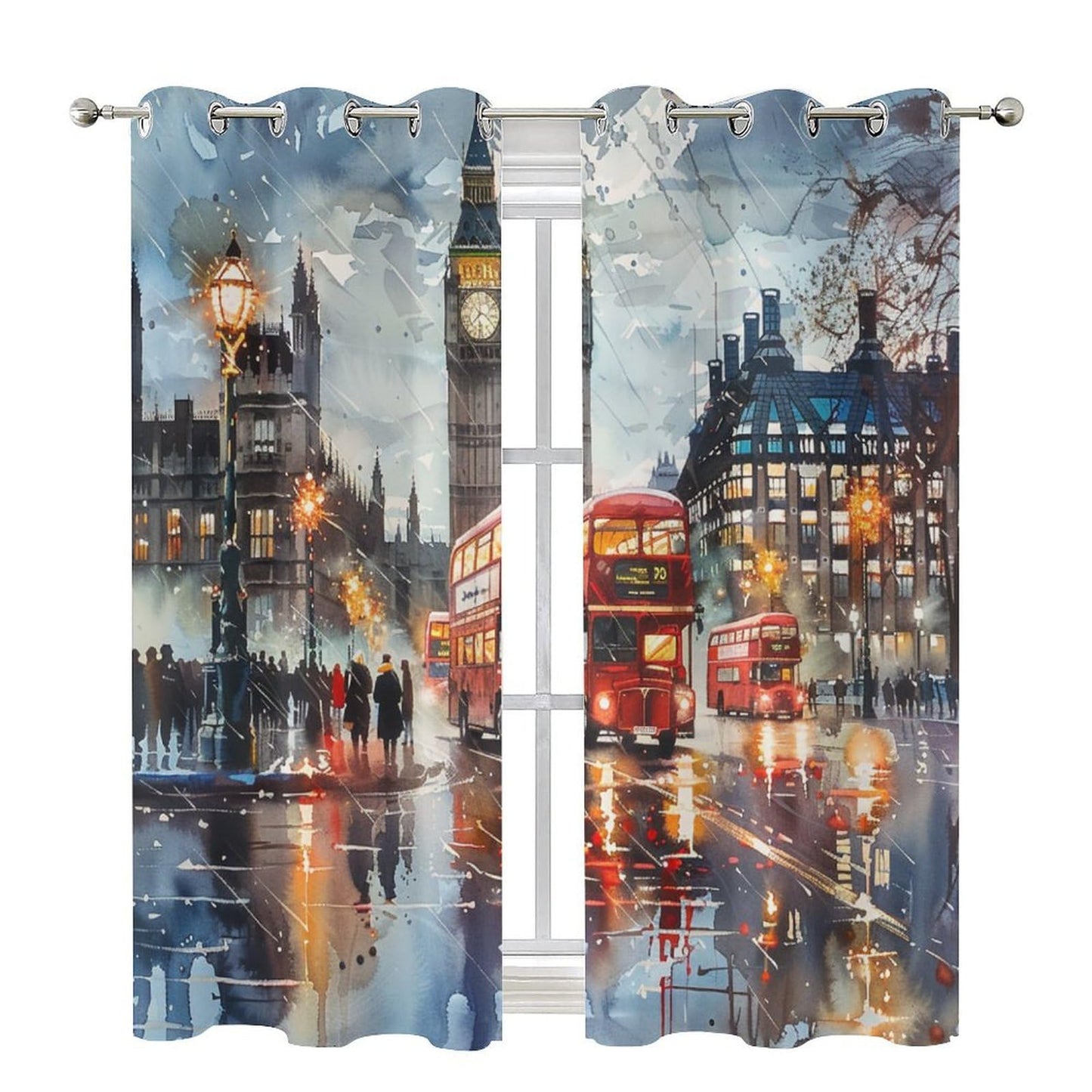 TOWINSFB England London Street Blackout Curtains for Bedroom/Living Room, Famous Cityscape Landmark Grommet Curtains Thermal Insulated Window Drapes, 2 Panels, Each 21W x 45L
