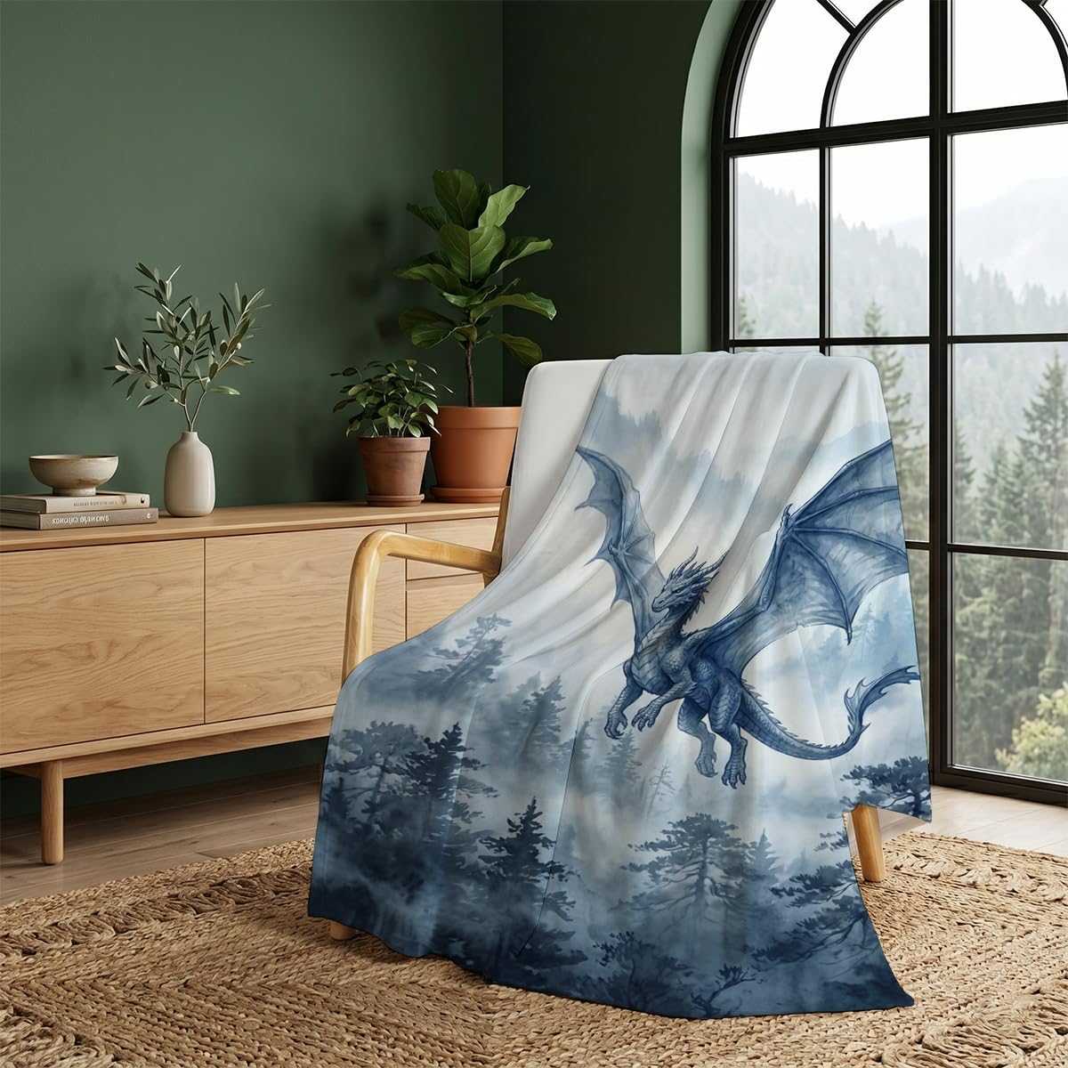 Yujiiso Forest Dragon Blanket, Ultra-Soft Flannel Fleece Throw 50" x 60"