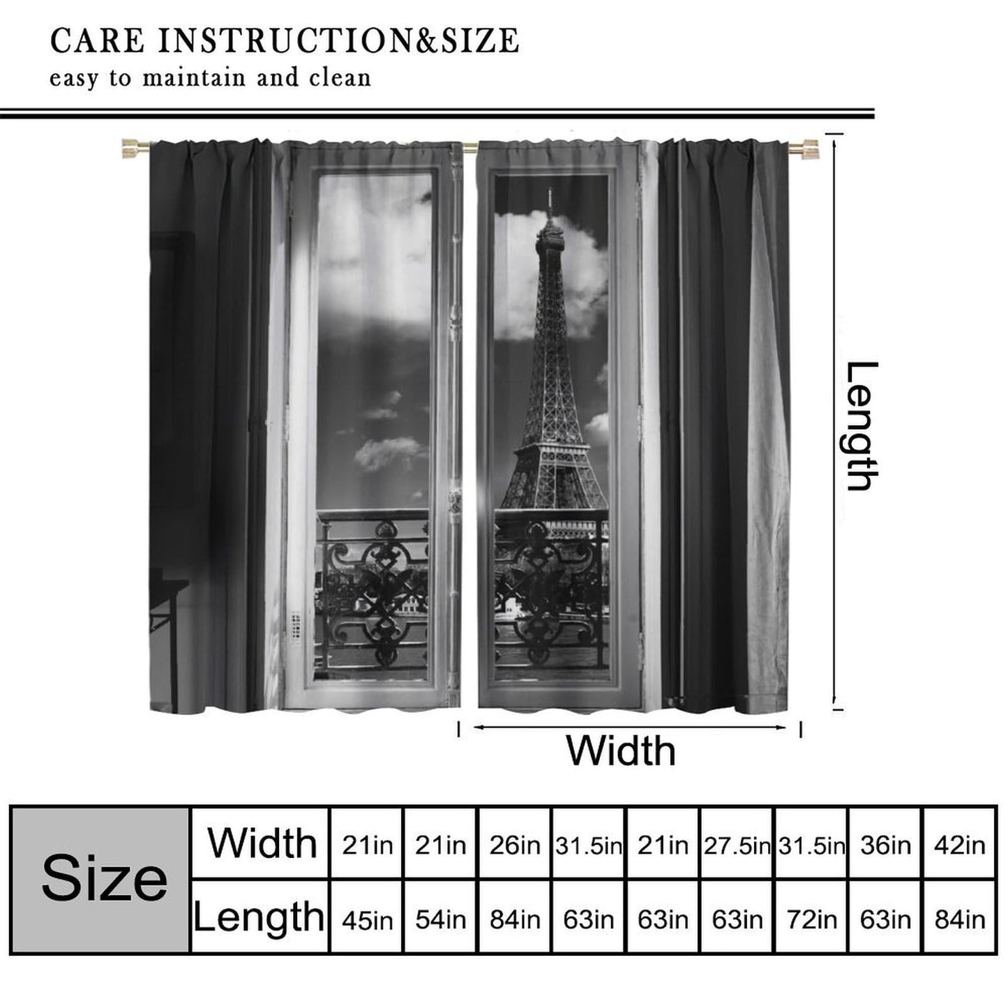 GoDazzling Paris Tower Curtains, Romantic European City Architecture Eiffel Tower Landscape Windows Treatments Rod Pocket Drapes for Bedroom Living Room 41" W X 45" L (No Blackout)