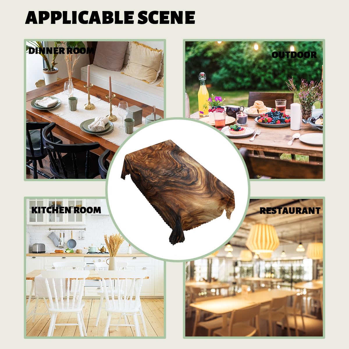 Wood Grain Texture Decorative Rectangle Tablecloth Old Tree Trunk Natural Rectangle Table Cover Anti-Oil Tablecloth for Dining Tables, Parties, Wedding and Banquet Decoration 52" x 70" 4-6 Seats