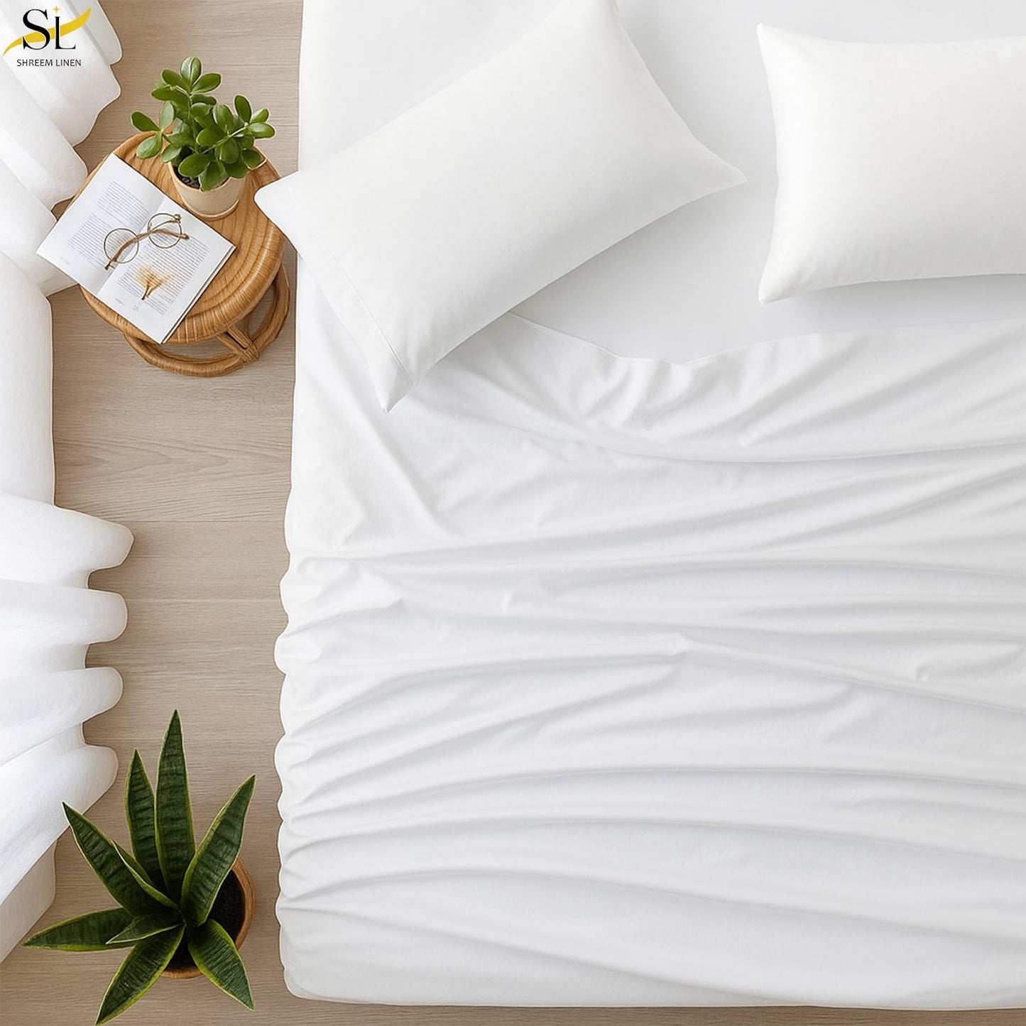 Shreem Linen RV Bunk Sheets 28x75, 100% Egyptian Cotton 4-Piece Camper Bedding Set, Fits 10-12" Deep RV Mattress, White