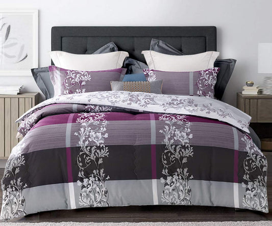 SLEEPBELLA Comforter King Size, 600 Thread Count Cotton Grey Paisley & Purple Comforter Sets, Down Alternative Bedding Set 3Pcs(King, Purple Paisley)
