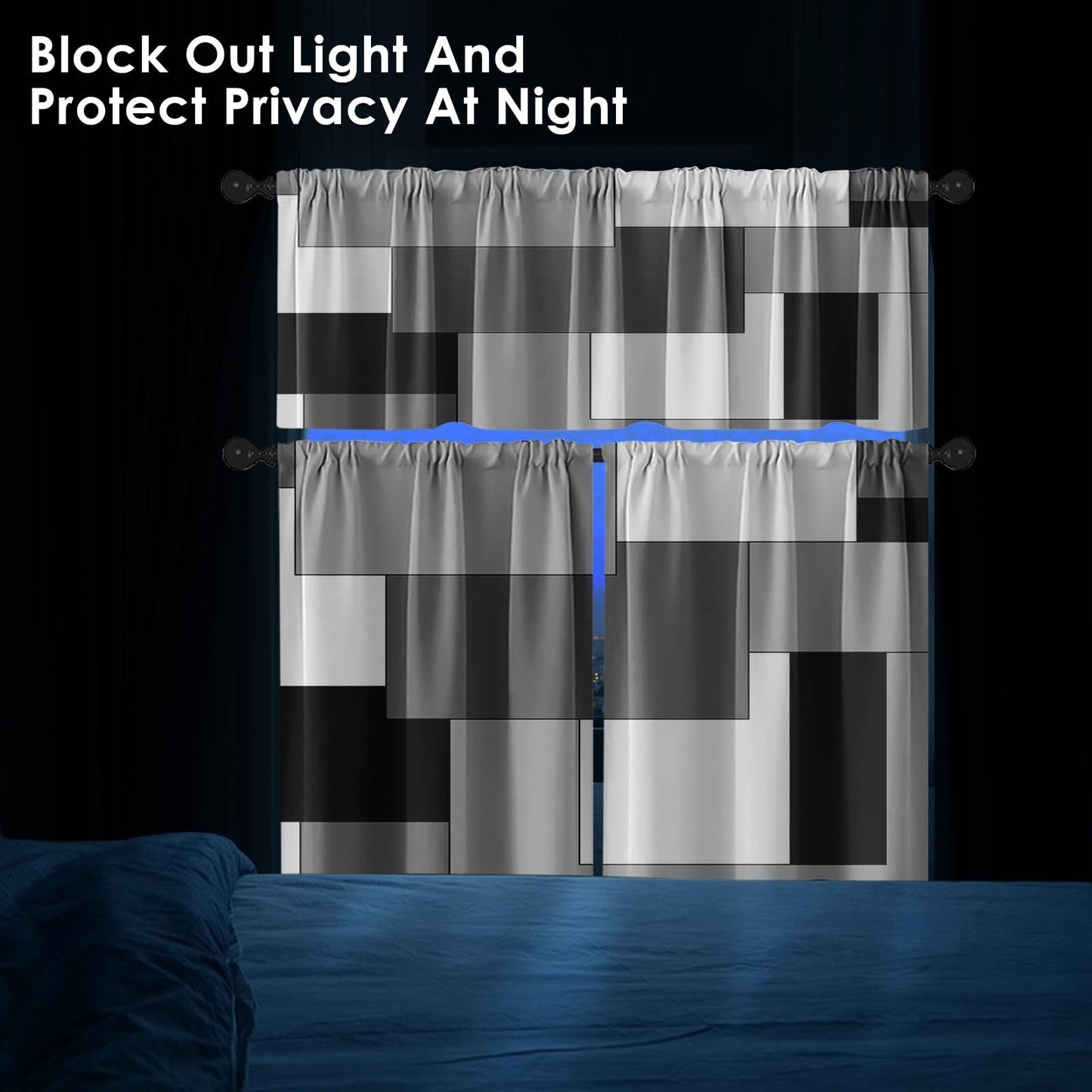 Tayney Black White Gray Kitchen Window Curtains Valance and Tier Set 36 Inch, Dark Grey Modern Geometric Rod Pocket Short Tier Curtain for Bathroom, Small Cafe Drapes for Kitchen Decor