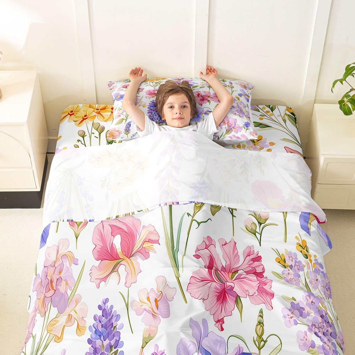 Erosebridal Pink Floral Bed Sheets Set Twin Colorful Plants Sheet Set Garden Style Flower Sheets Rustic Farmhouse Flat Fitted Sheet