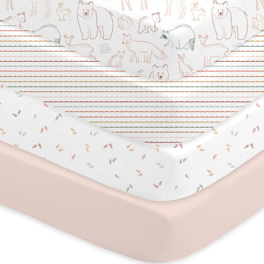 Bimocosy Crib Sheets 4 Pack, Baby Crib Sheets Fitted for Boys and Girls Breathable & Snug Fit, Soft Toddler Bed Sheets for Standard Crib Mattress Nursery Daycare Essentials, Animal Fun