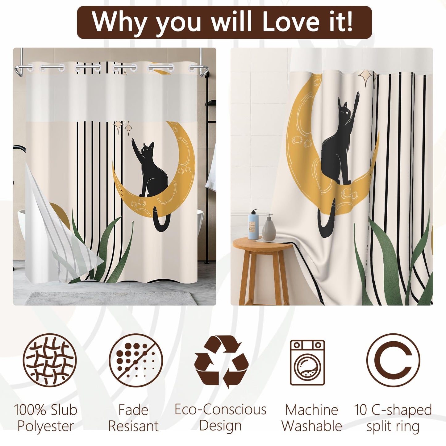NAEMBCU No Hook Shower Curtain with Snap-in Liner 71x74 Inch