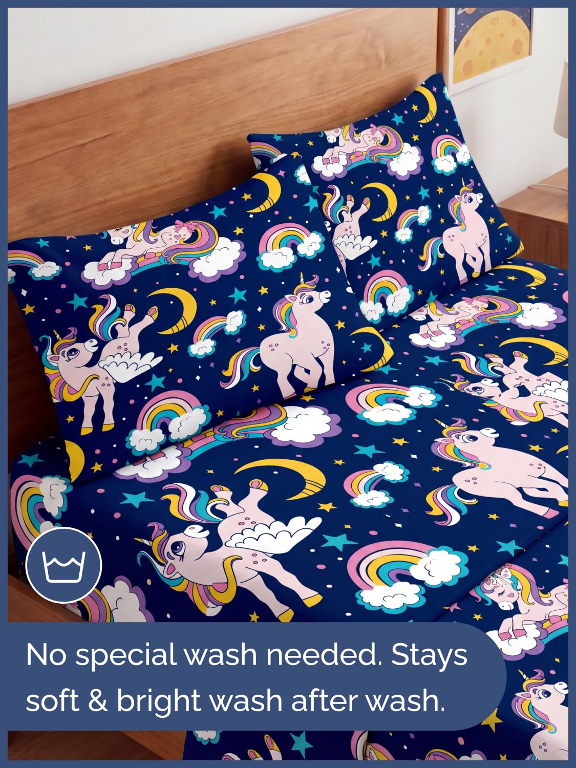 CGK Unlimited Kids Magic Unicorns Queen 4 Piece Sheet Set - Boys, Girls, Teens, Toddler - Easy Fit Deep Pockets - Soft, Cooling & Breathable Sheets - Cute, Cozy, Fade & Wrinkle Free - Machine Washable