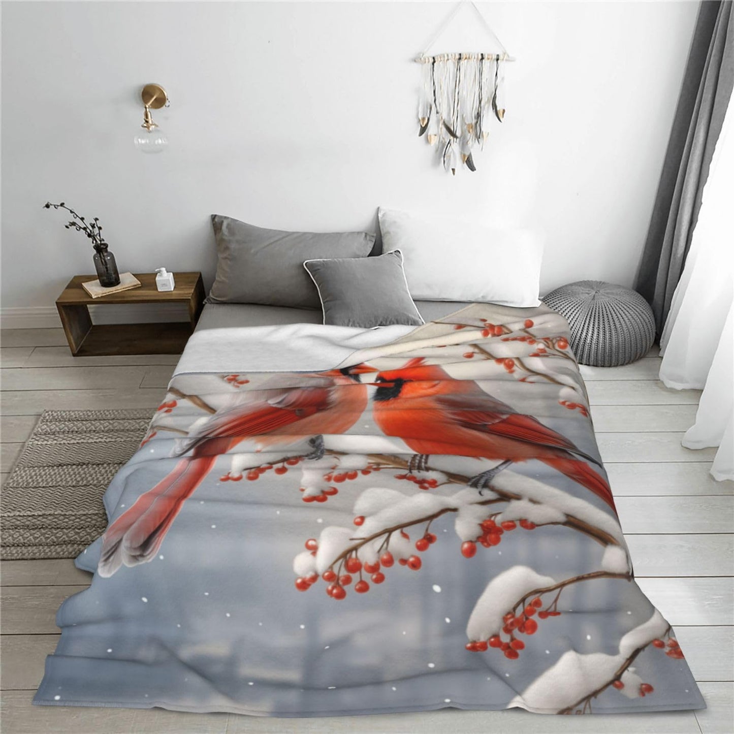 Turamurra Cardinal Birds Throw Blanket for Girls Women 60"x50" Super Soft Warm Flannel Blankets for Couch Sofa Decor Valentines Cardinal Gifts for Kids Adults