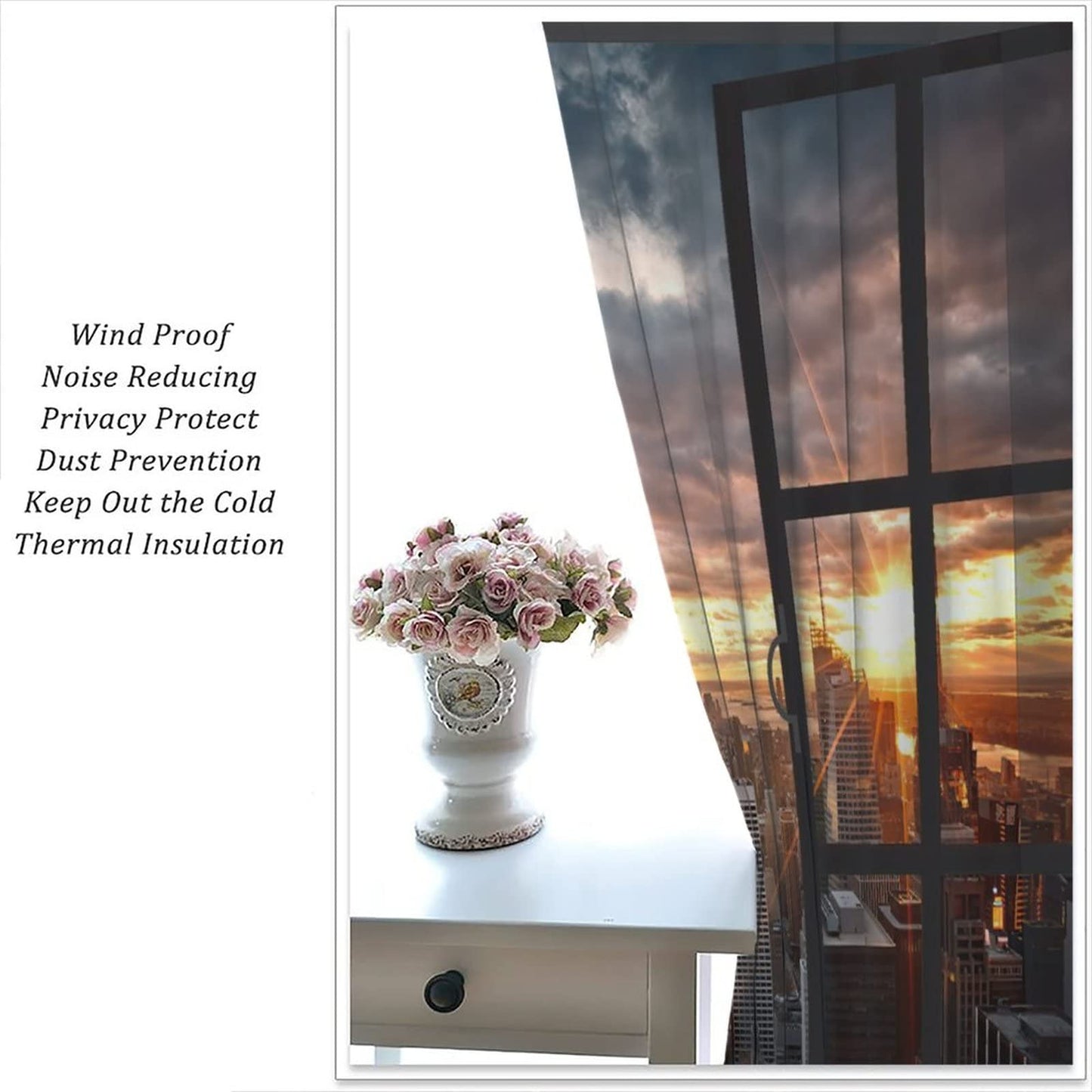 New York Blackout Curtains,Modern NYC Scenery at Sunset Dawn with Skyscrapers Buildings Rod Pocket Window Door Curtains for Living Room Bedroom Office Decor W42xL45in