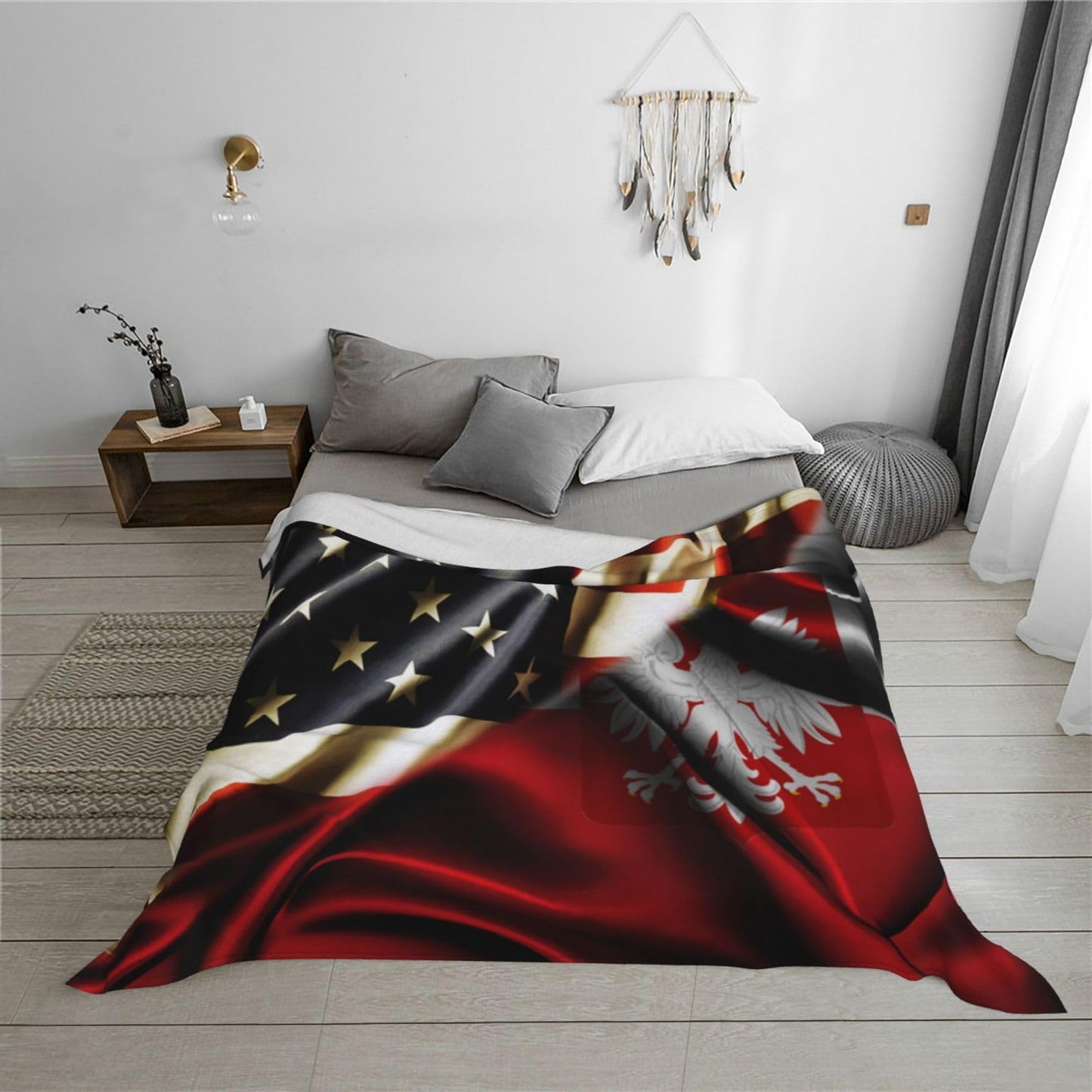 America Flag Poland Flag Throw Blankets Vintage for Bed & Couch Warm Winter Style - Lightweight Cozy Blanket for All Seasons