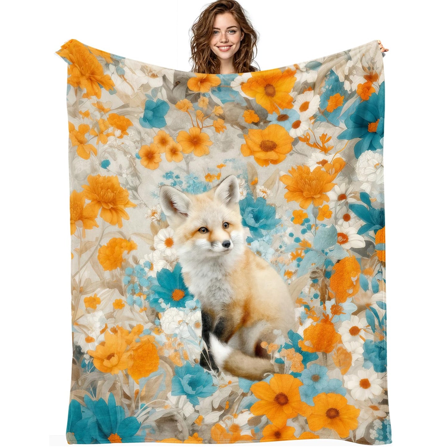 Fox Blanket Fox Decor Cozy Animal Throw Super Soft Plush Flannel Fleece Blanket Gift for Kids Adults Men Women Ultra Warm & Lightweight Flannel, 50"X40"