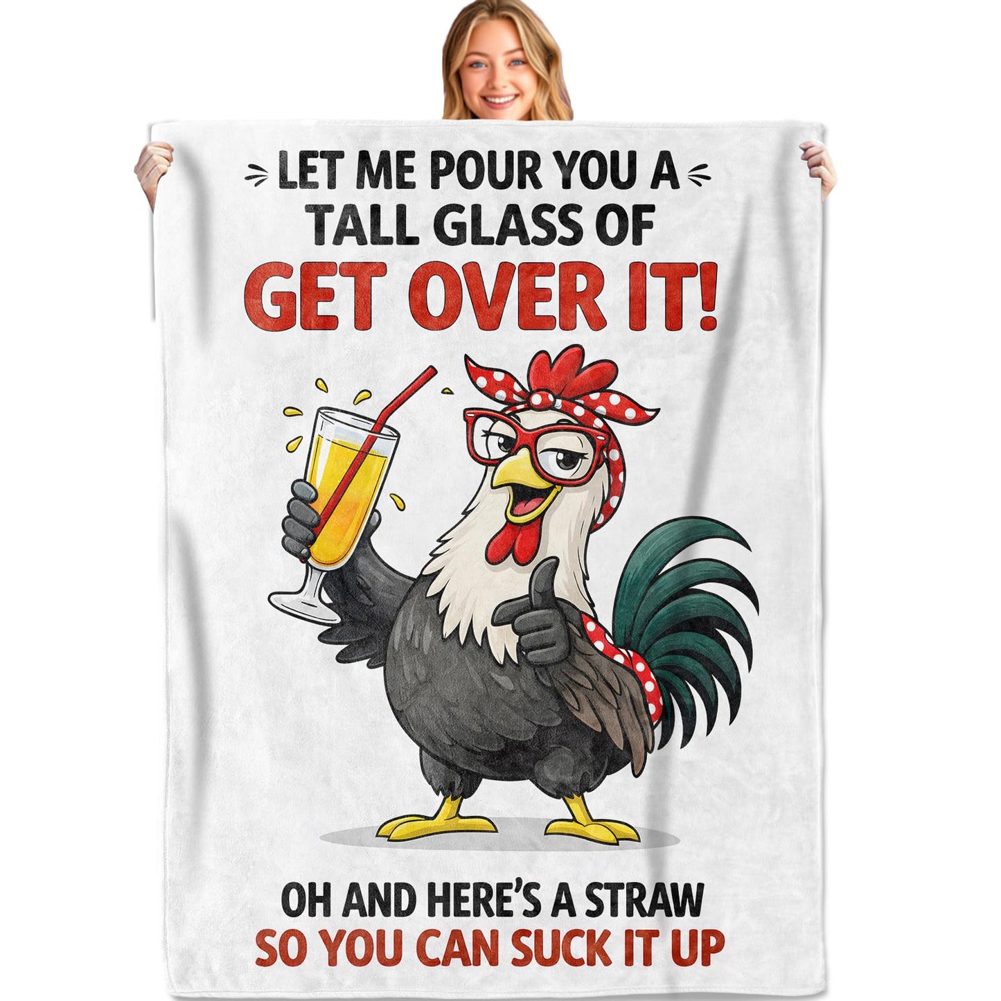 MIEPOS Funny Chicken Quote Blanket Soft Lightweight, Cartoon Farm Style Flannel Throw Blankets for Couch Sofa Camping Office Travel Home Bedroom Decor, Kids Women Gifts 60"X50"
