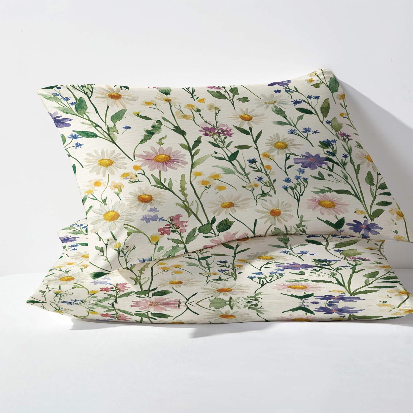 NOGAWA Botanical Floral Sheets Queen Size, Flower Bed Sheets, Green Leaf Bedding Sheets, Pillowcases 4 Piece Set, Microfiber Deep Pocket Fitted Sheet, Flat Sheet, 2 Pillow Cases