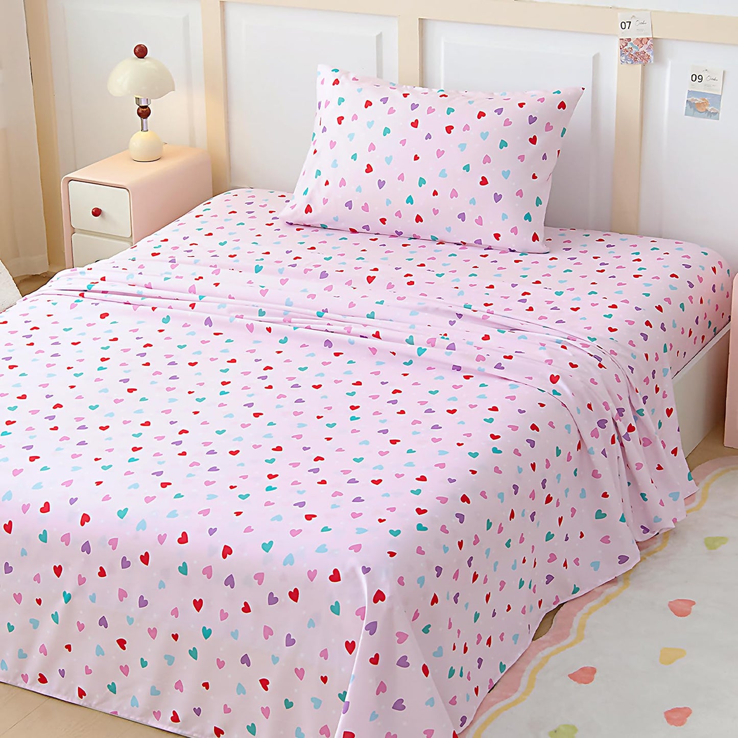 Swiftify Twin Sheets Set Kids for Boys & Girls, 3-Piece Bed Sheet Set for Toddler, Soft Brushed Microfiber Bedding, Deep Pocket, Wrinkle & Fade Resistant, Hearts