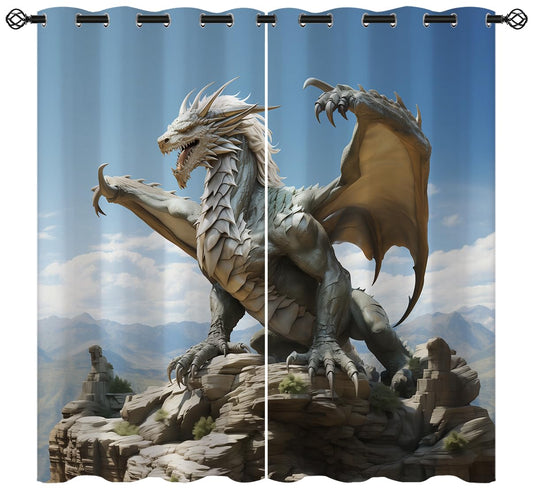 ONINUO Flying Dragon Blackout Curtains for Girls Boy Home Decor, Fantasy Magic Animals Game Grommet Thermal Insulated Drapes Darkening Window Curtain for Bedroom Living Room, 42 x 45 Inch