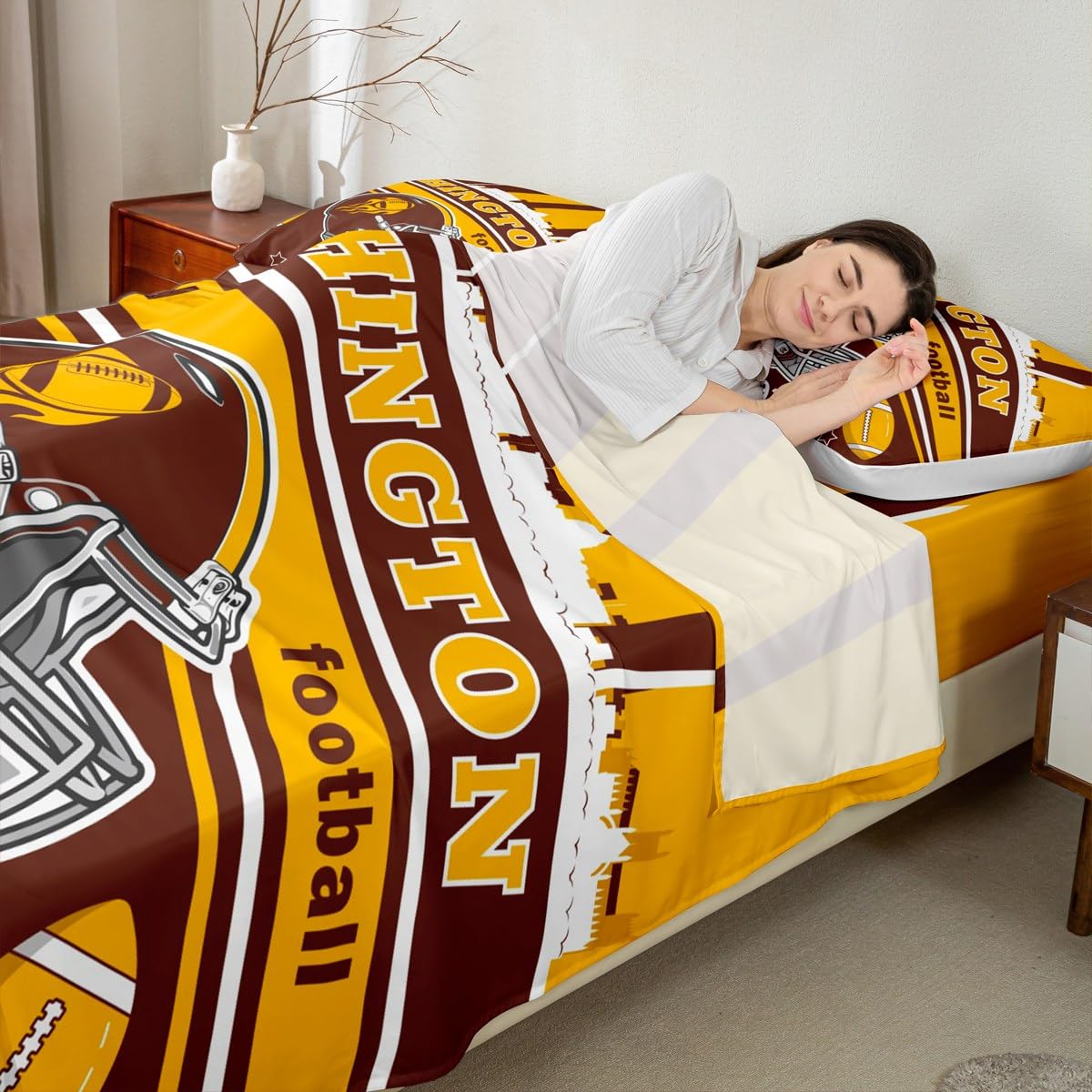 Feelyou Football Bed Sheets Set Boys Twin Size Women Men Football City Fitted Sheet with 16 Inch Deep Pockets Rugby Sports Bedding Set