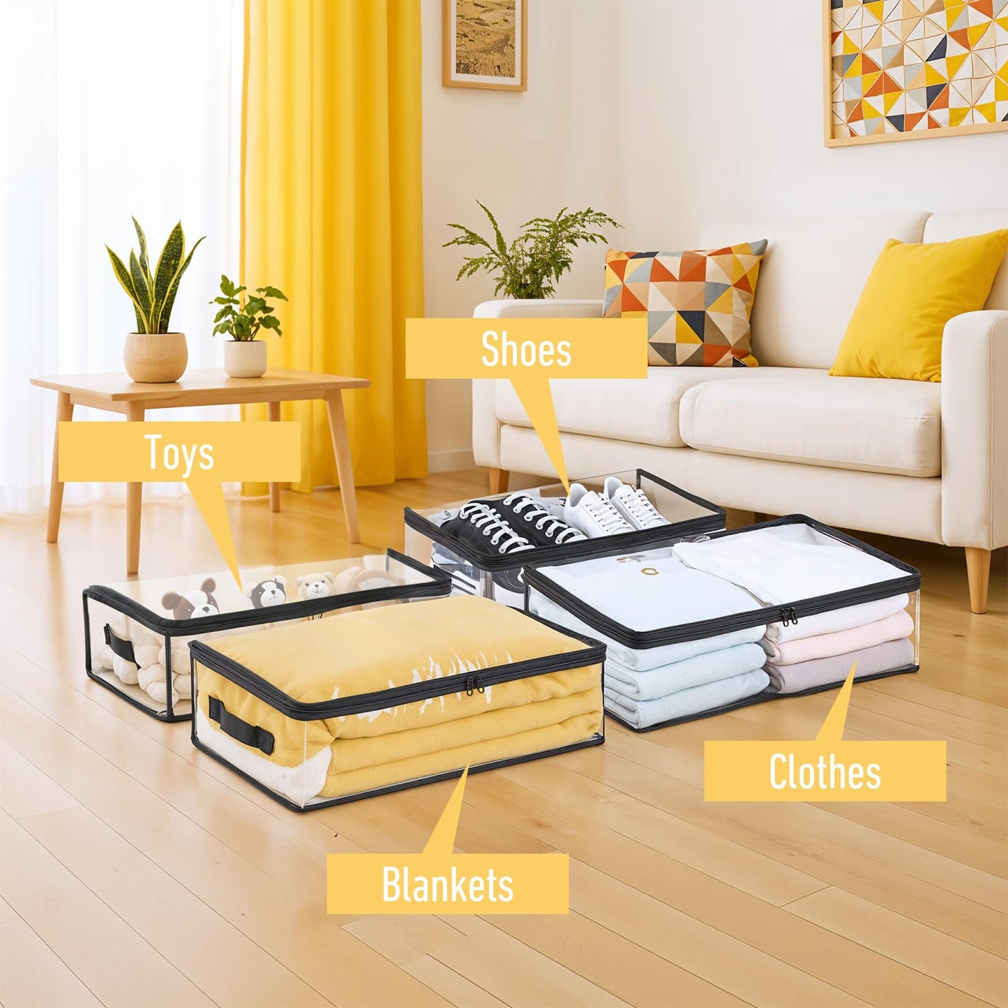 6Pcs Clear Blanket Storage Bags with Zipper, Plastic Storage Bags for Closet Clothes Comforter Toys Sweaters Bedding, Bed Sheet Organizers (35L, 9.5 Gallons)
