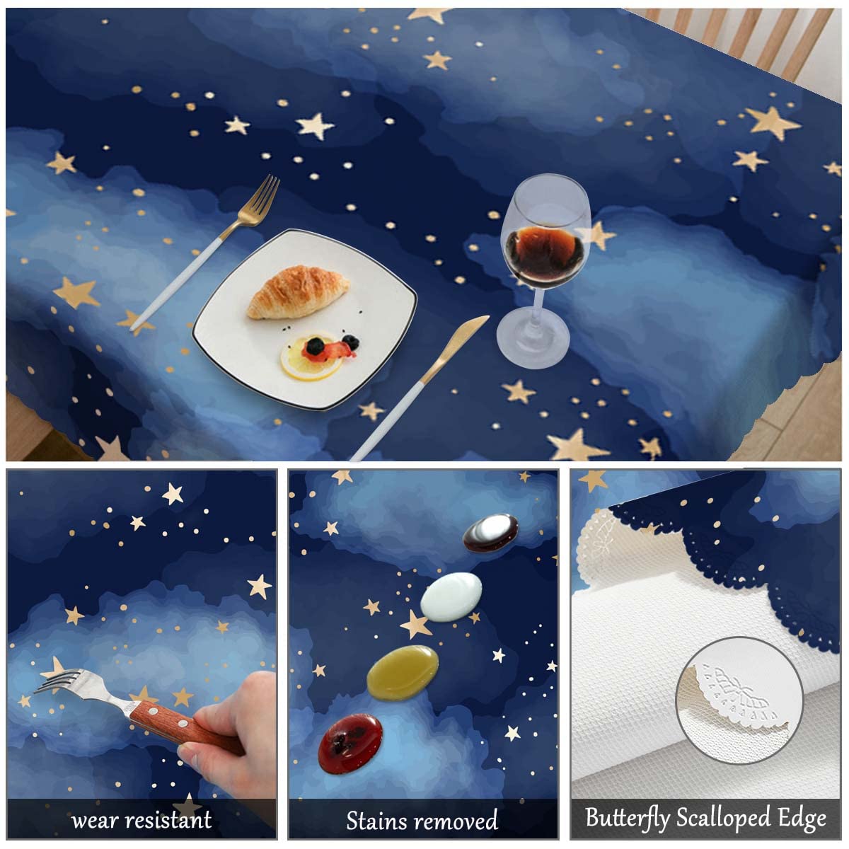 Swono Decorative Rectangle Table Cloth Stars Galaxy, Blue Cosmos Sky Galaxy Universe Space Polyester Tablecloth Kitchen Table Cover for Dining BBQ Picnic Coffee Table 50x72, 4-6 Seats