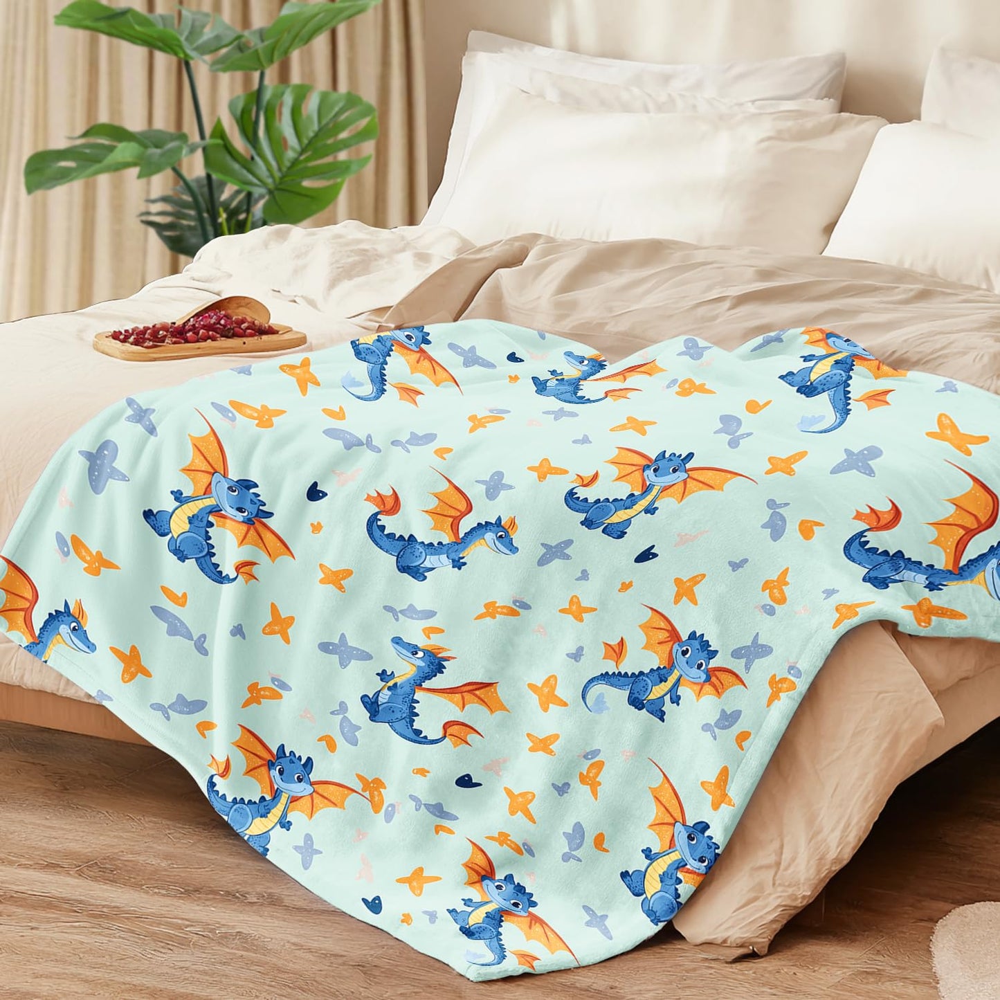 Cute Little Flying Dragon Blanket Dragon Fleece Throw Blanket Super Soft Fuzzy Plush Cozy Warm Dragons Decor Stuffed Bedding Blankets Gift for Boys Girls Men Women Kids & Adult 50"X40"