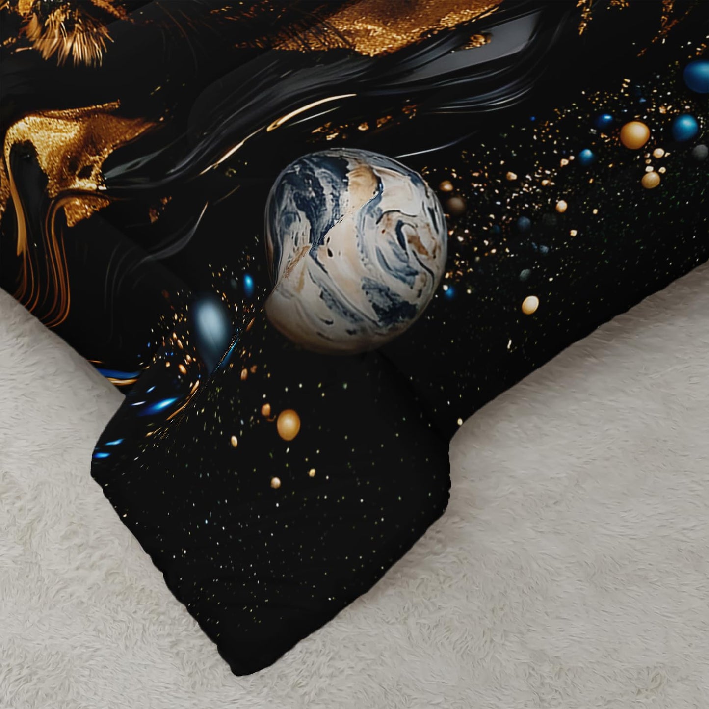 XYNHML 3D Black Golden Lion Theme Comforter 3Pcs Twin Outer Space Planet Earth Bedding Set for Kid Teen Girl Boy Adult Tropical African Wildlife Lion Quilt Bed Decor with 1 Comforter & 2 Pillowcases