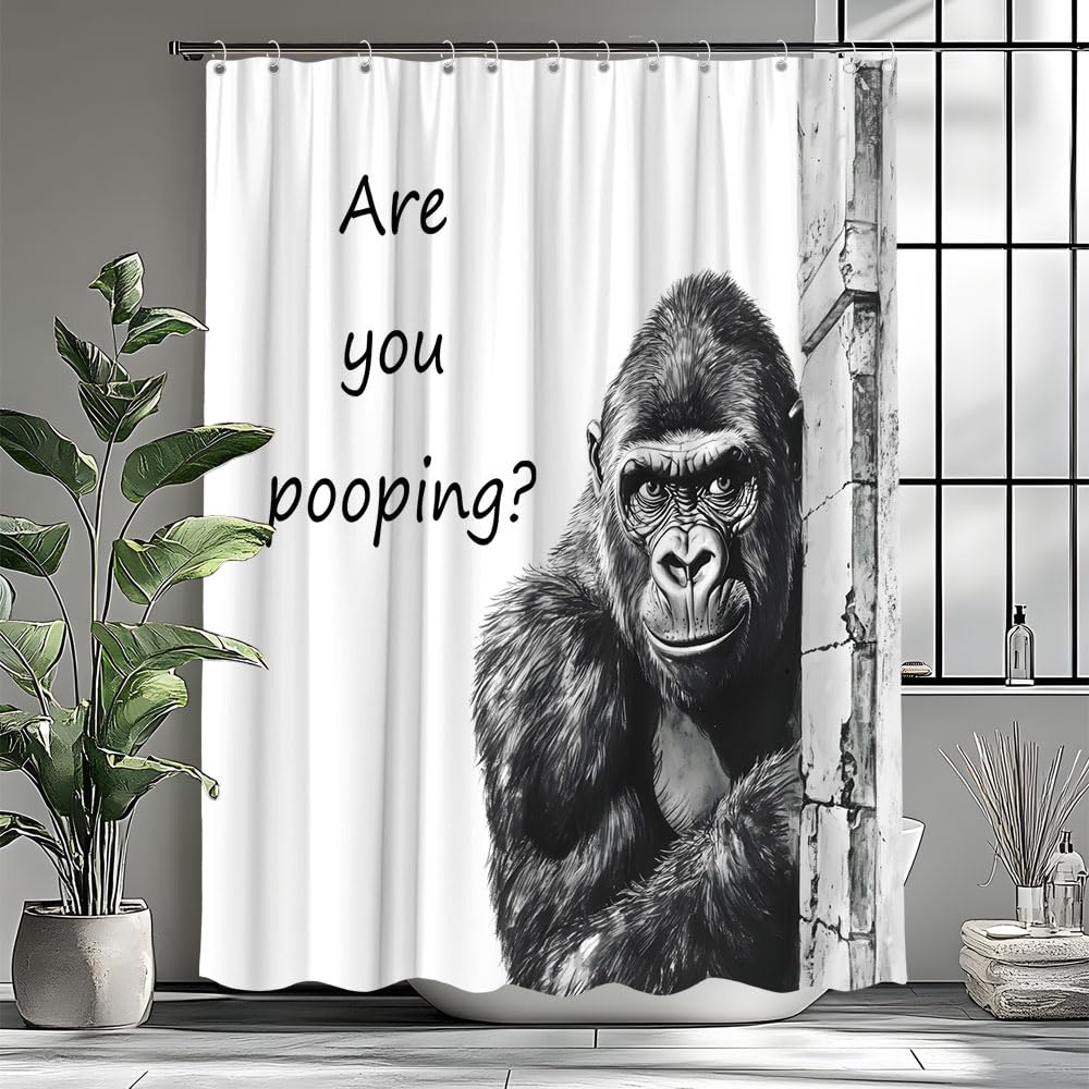 XHGMGS Funny Gorilla Shower Curtain Black and White Monkey,70" Wx70 H
