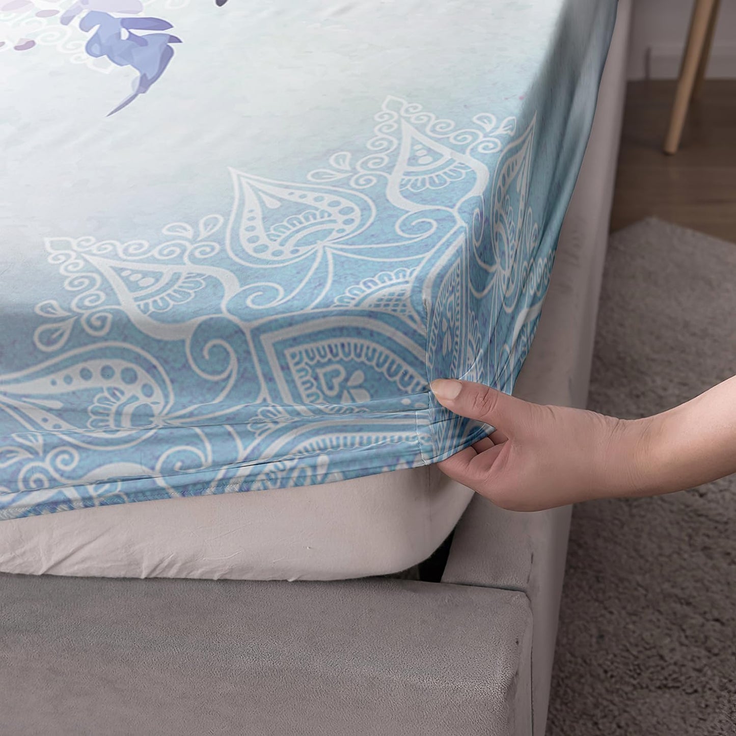 HOSIMA Floral Purple Butterfly Fitted Sheet-Soft Microfiber,Fantasy Butterfly Aesthetics Twin Fitted Sheet for Kids Girls Teens Women,Mandala Preppy Bedding 3Piece with 2 Pillow Shams.