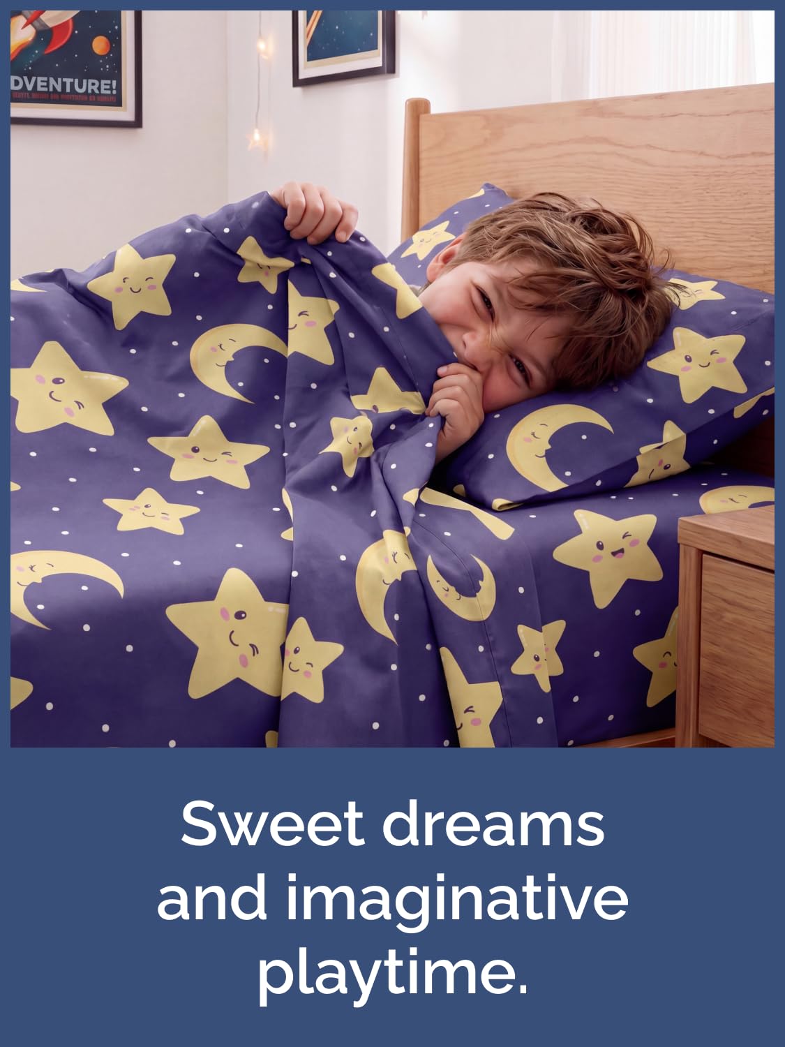 CGK Unlimited Kids Twinkle Stars Full 4 Piece Sheet Set - Boys, Girls, Teens, Toddler - Easy Fit Deep Pockets - Soft, Cooling & Breathable Sheets - Cute, Cozy, Fade & Wrinkle Free - Machine Washable