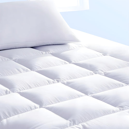 Pure Brands Queen Mattress Topper and Pad Cover Extra Thick Luxury Down Alternative Pillow Top Cooling Bed Topper Ultra Plush and Hypoallergenic Mattress Protector 18 Inch Deep Pocket
