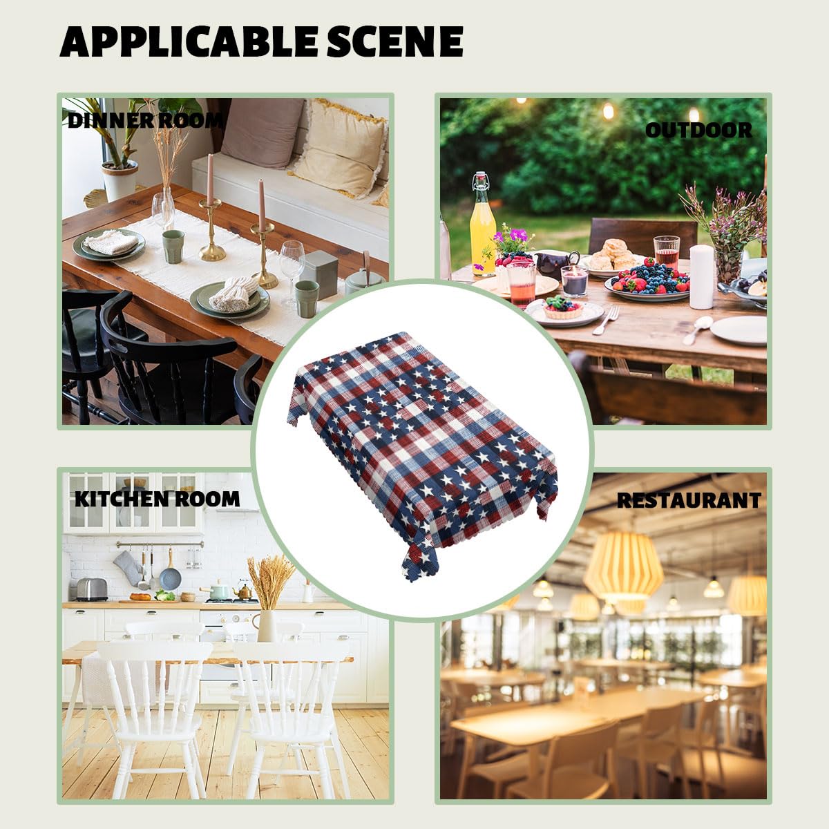 XYJFZL American Stars Table Cloth Red White Blue Plaid Patriotic Rectangle Tablecloth Picnic Table Cover BBQ Table Cloths Polyester for Kitchen Coffee 52 x 70 Inch 4-6 Seats