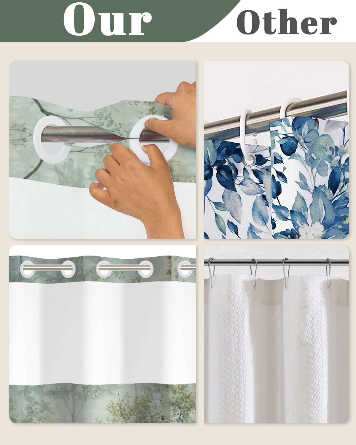 Xiazhilaio No Hook Shower Curtain and Liner Set, Birch Tree Forest Double Layer Waterproof Fabric Bath Tub Curtain for Rustic Farmhouse & Woodland Bathroom Decor, See Through Top, 71 x 74 Inch