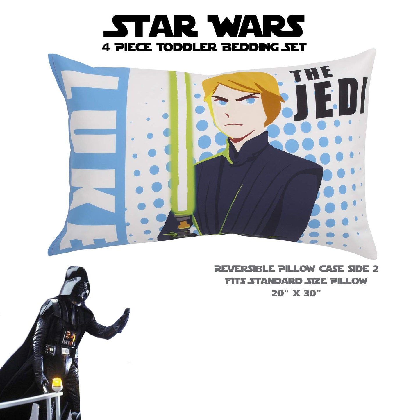 Disney Star Wars Galaxies Await 4 Piece Toddler Bedding Set Fitted Sheet, Pillow Case, Top Sheet, and Comforter Quilt - Blue