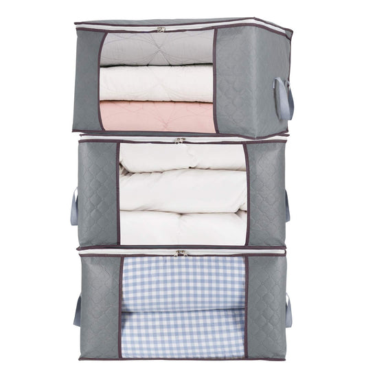 combocube 3Pcs Zippered Storage Bag for Closet King Comforter, pillow, quilt, bedding, Clothes, Blanket Organizers with Large Clear Window & Carry Handles Space Saver