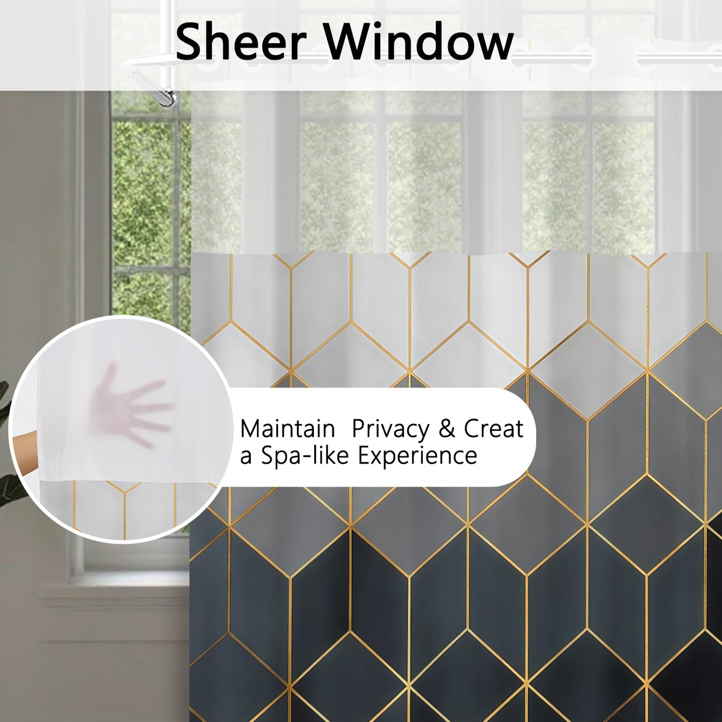 NAEMBCU No Hook Shower Curtain with Snap in Liner, 71 x 74 Inch