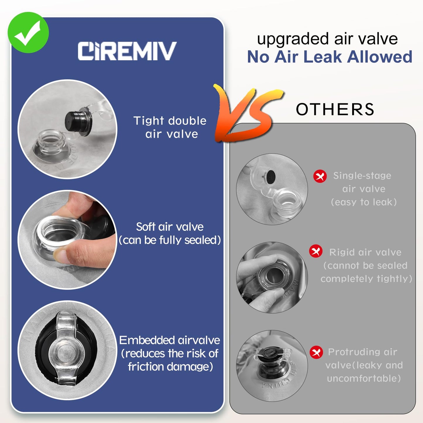 Ciremiv SUV Air Mattress, Double-Sided Thick Flocked Car Air Mattress with Built-in Pump & Pillow, Complete Sleeping Accessories for Auto Camping & Road Trips（Blue Black）