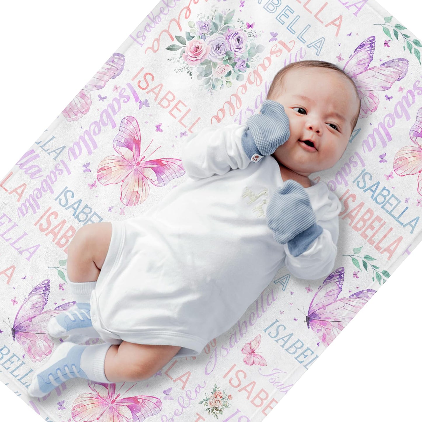 PUREFLY Personalized Baby Blanket- Printed in USA-Custom Baby Blanket with Name for Girls and Boys, Super Soft Plush Fleece, Personalized Baby Gifts