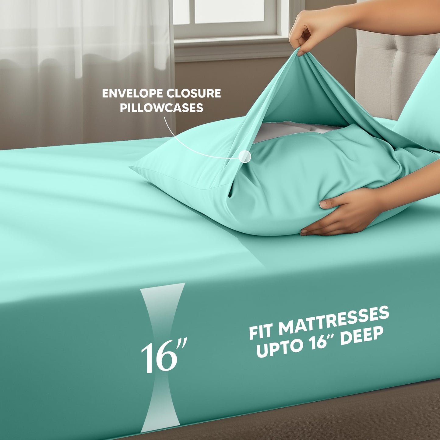 Utopia Bedding Queen Size Sheet Set – 4 Piece Bed Sheets, Soft and Breathable Microfiber, Includes 1 Fitted Sheet, 1 Flat Sheet and 2 Pillowcases – Oeko Tex (Spa Blue)