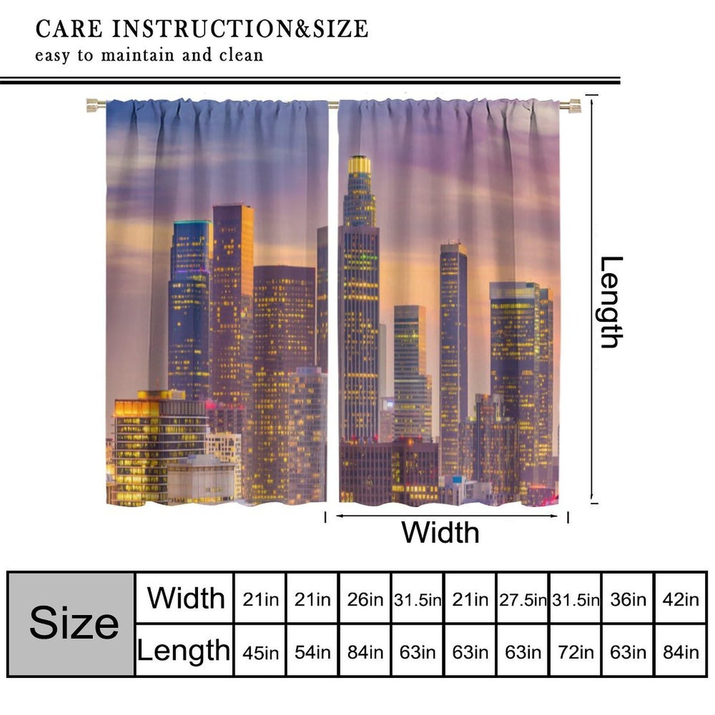 JADERYS Cityscape Curtains City Building Skyline Dreamy Purple Sky Sunset View Art Print for Bedroom Living Room Kitchen Blackout Rod Pocket Decoration Window Drapes 2 Panels W21xL45in