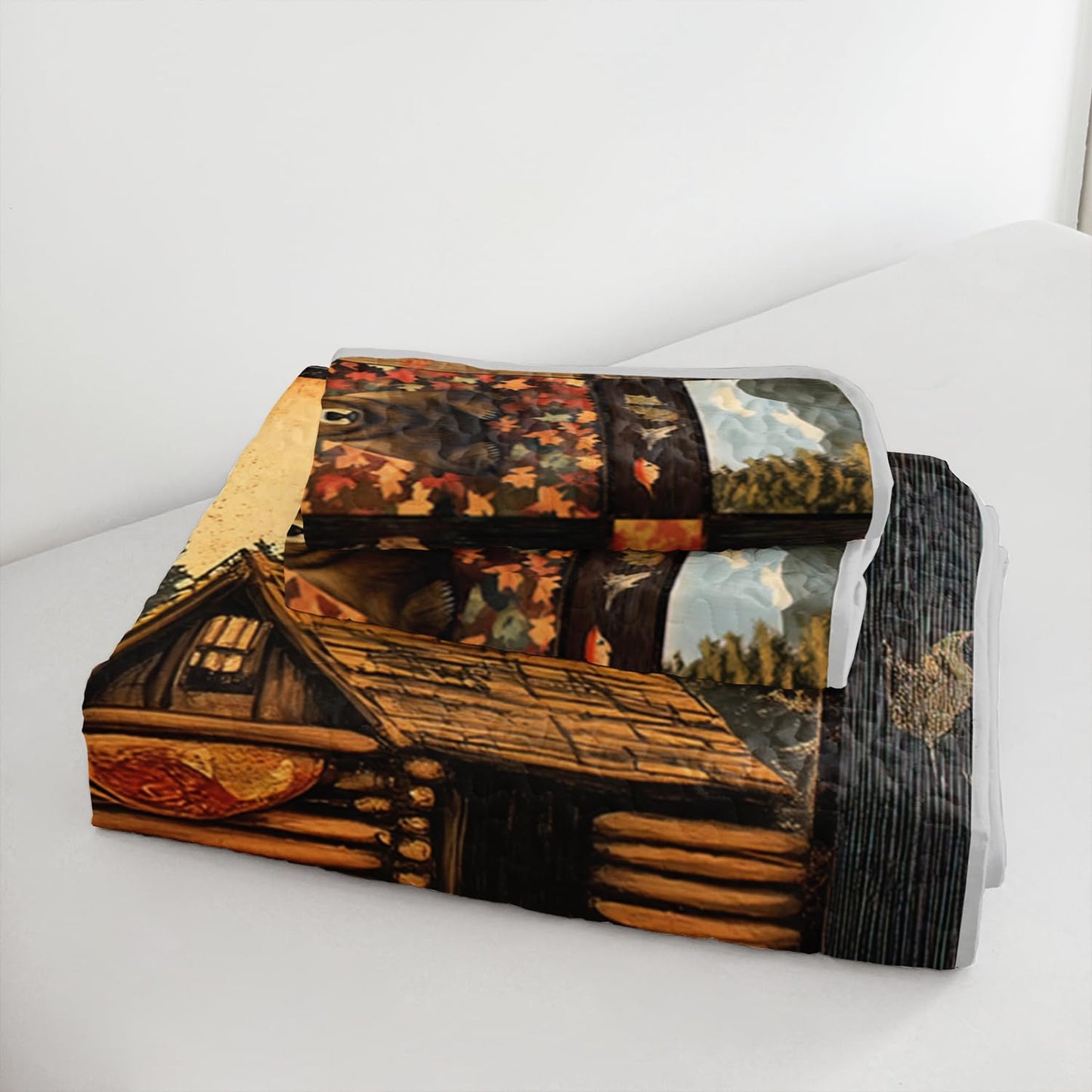 UEVBF Country Cabin Quilts King Size,Bear Forest Bedding Set for Room Decor,3-Piece Lightweight All Season Quilt Set,Countryside Bedding with 2 Pillowcases.