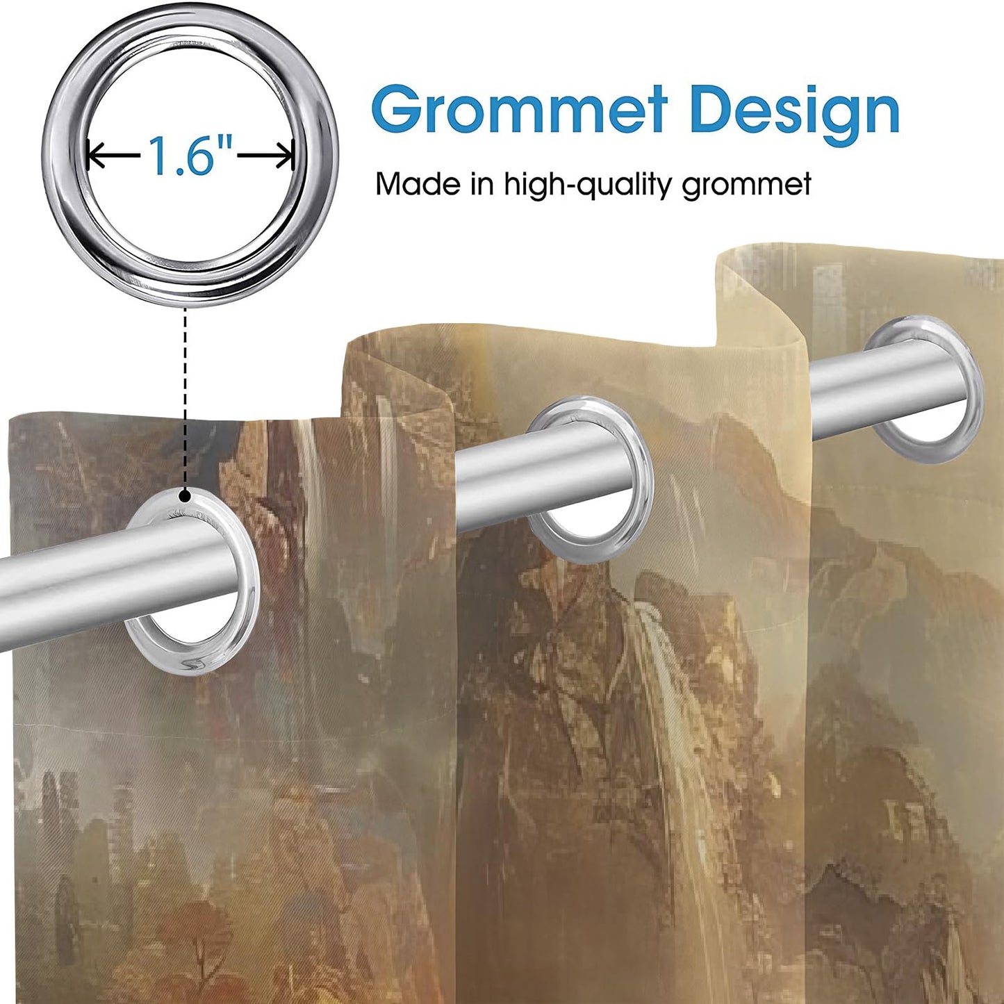 Forest Waterfall Scenery Blackout Curtains, Bright Towering Peaks 3D Print Top Grommet Drapes, Window Curtain Set of 2 Panels, Energy Saving Drapes for Living Room Kitchen Cafe(42" W x 63 "L)