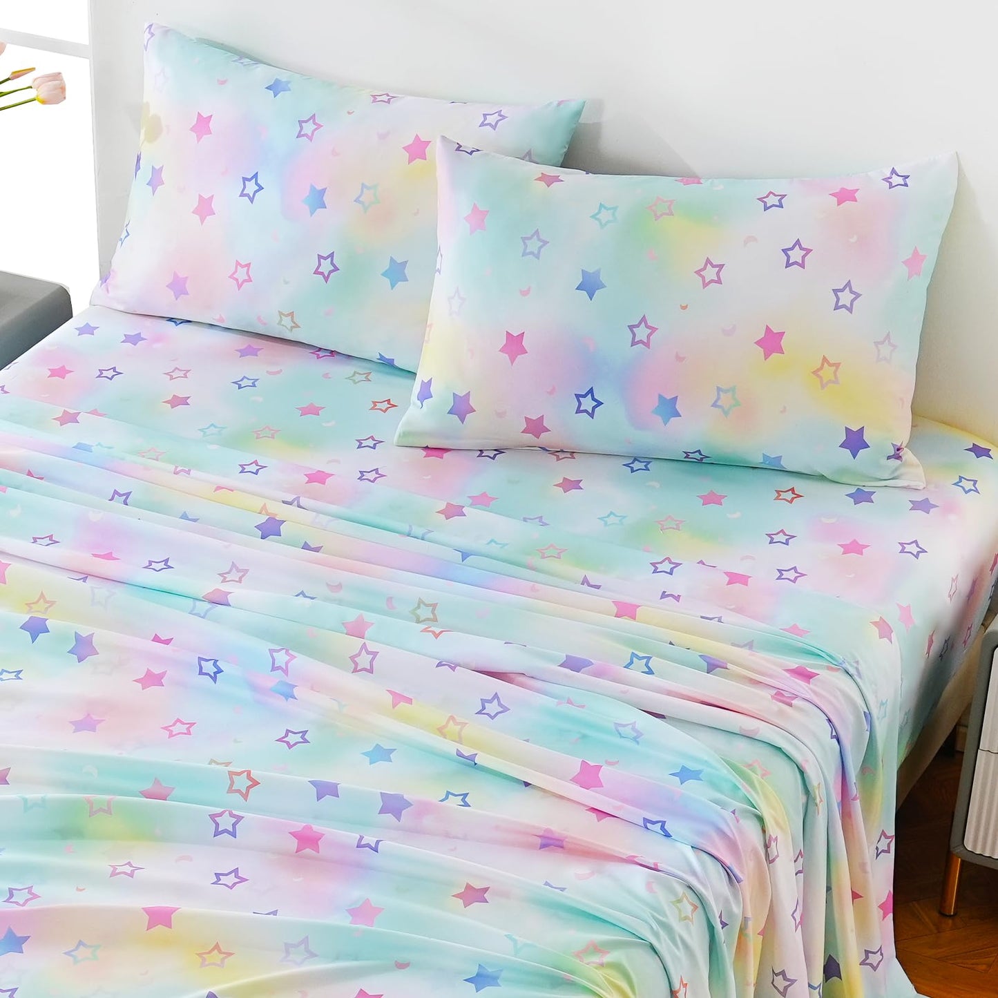 ChicView Twin Sheet Set Kids,3 Pieces Breathable Soft Microfiber Bedsheets for Child Boys Girls, Anti Pilling Deep Pockets Easy Care Bed Sheets, Stars