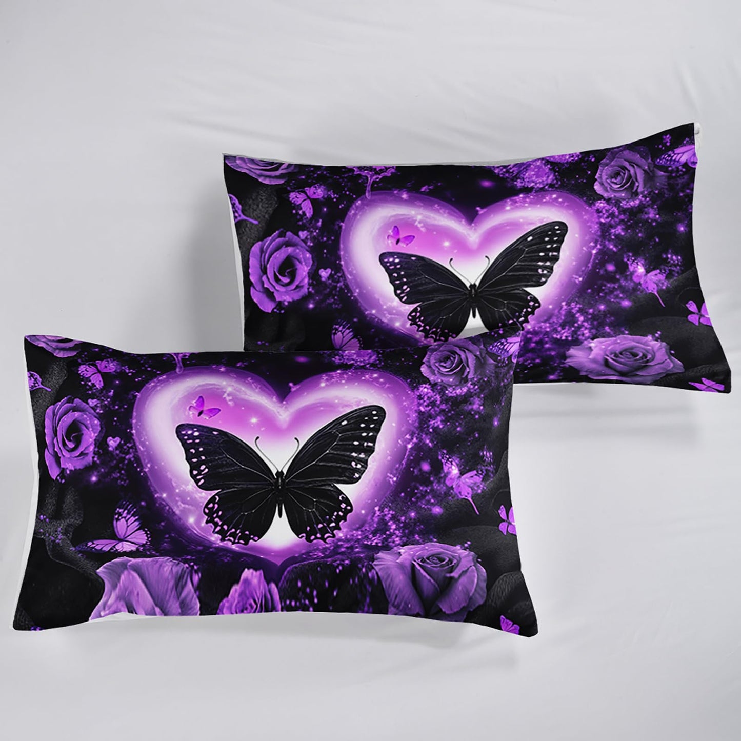 QOOMO Purple Butterfly Kids Sheets Full Size,Rose 16" Deep Pocket Bed Sheet Set,Rose Printed Bedroom Decor Bedding Set Soft and Breathable for Boys/Girls/Kids/Teens