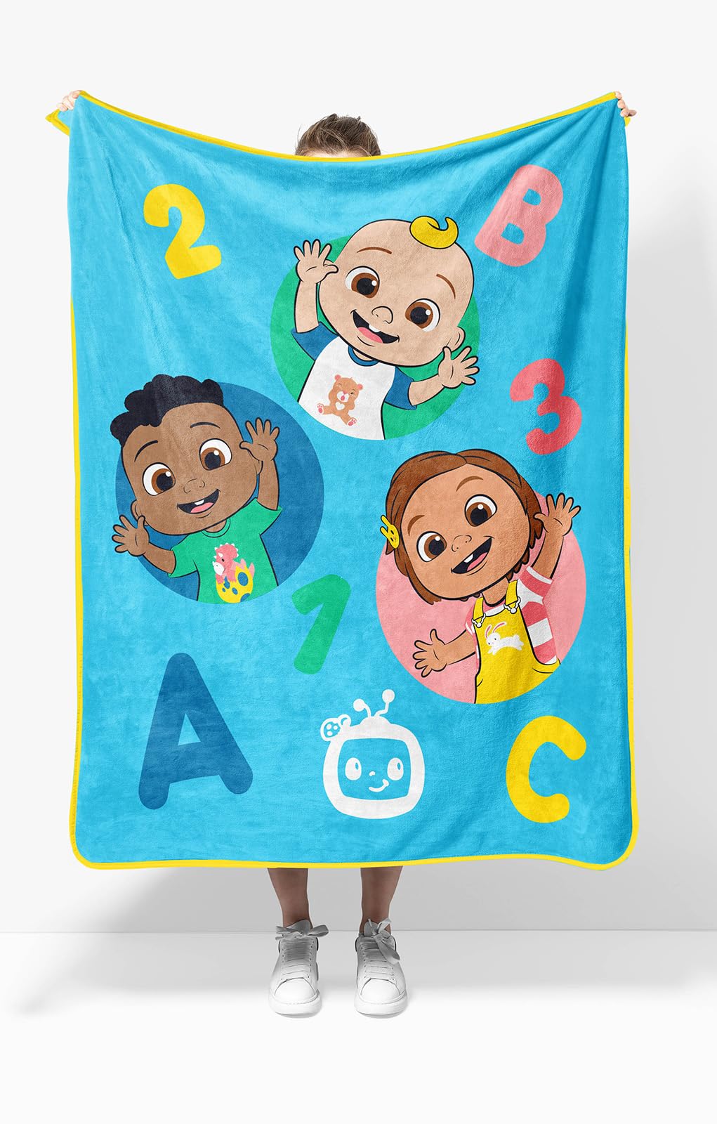 Sunny Side Up CoComelon Toddler Blanket 40x50 Inches Plush Throw for Kids Travel, Soft Microfiber Fleece, Machine Washable, Breathable, Lightweight for Daycare Nap Sofa Camping
