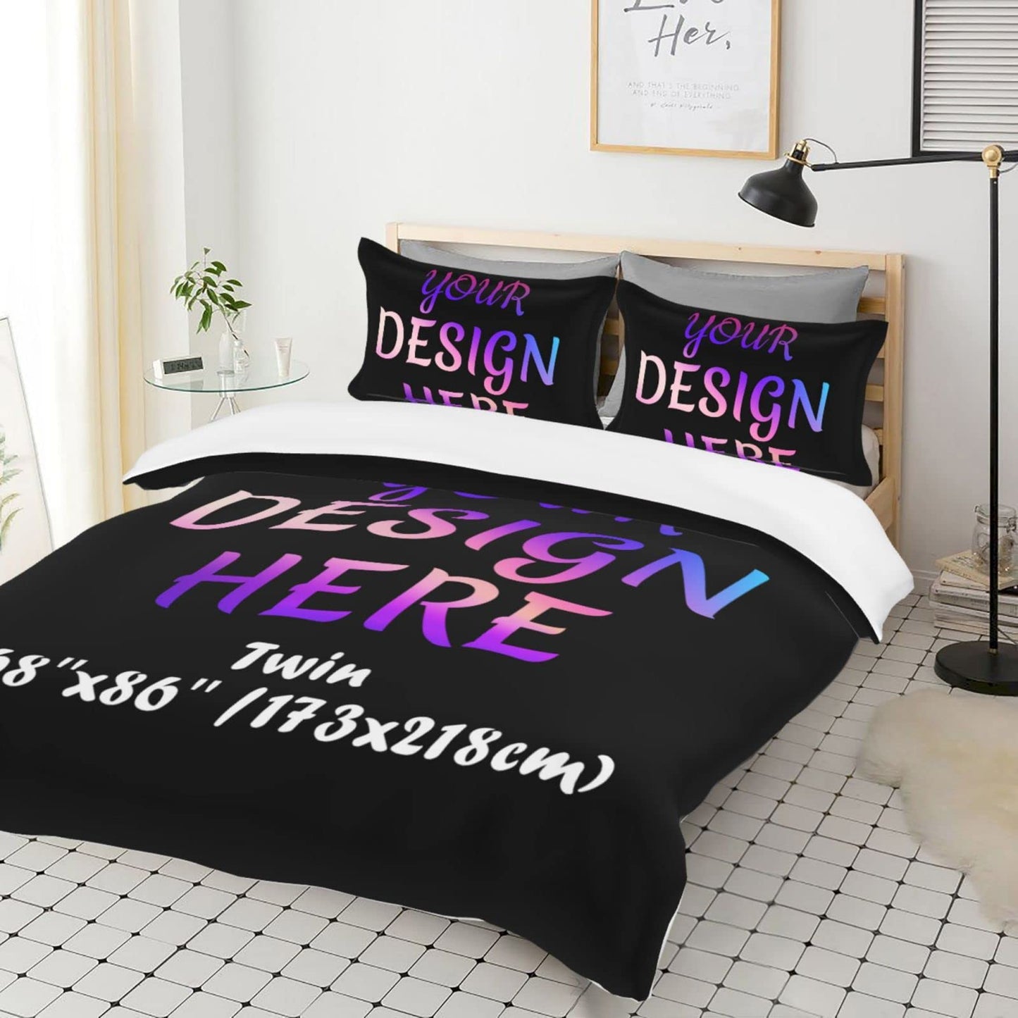 Custom Comforter Set Customized Bedding Set with Picture Text Logo Customized Gifts Comforter Set with 2 Pillowcases Twin (68''x86''/173x218cm), Black