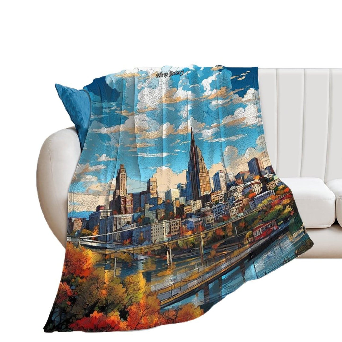 Newark New Jersey City Skyline Landscape Abstract Blanket Soft Flannel Lightweight Blanket Outdoor Travel Carry Living Room Bedroom Sofa Decoration Gifts 40x50 Inch