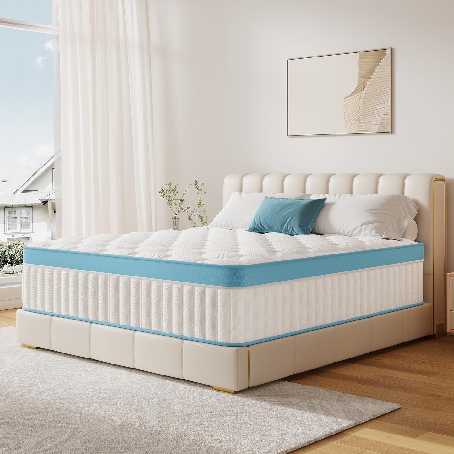 Mroreom Full Size Mattress, 12 Inch Hybrid Mattress in a Box – Memory Foam with Pocket Springs, Cooling Gel, Pressure Relief, Motion Isolation, CertiPUR-US Certified, Medium Firm,Blue
