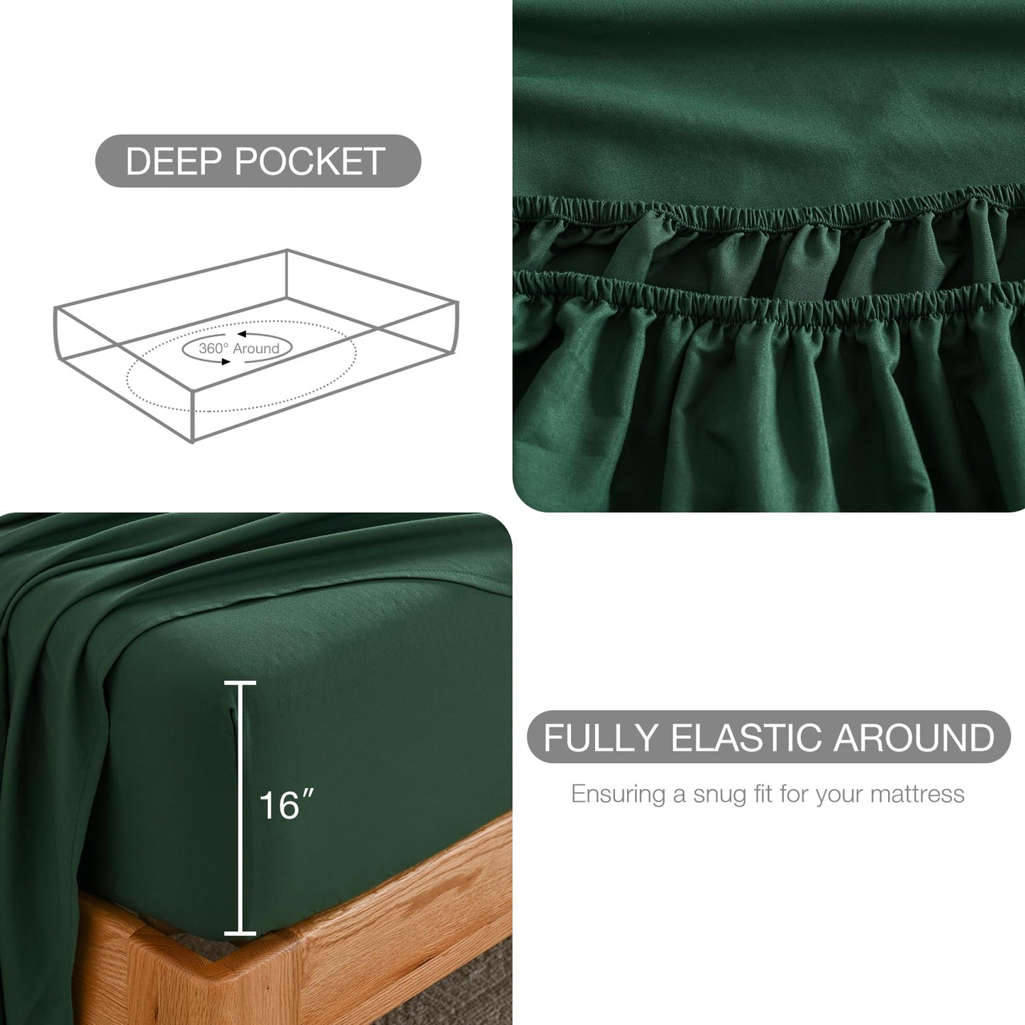 Yibeizi Green King Sheet Set,Soft Microfiber Cooling Bed Sheets,4 Pieces Deep Pocket Fitted Bedsheet Flat Sheet & Pillowcases