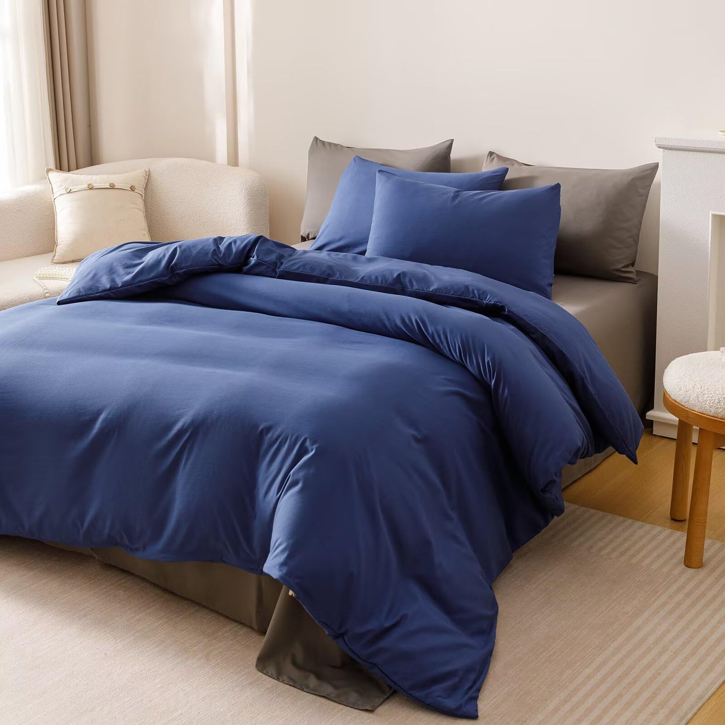 CLOTHKNOW Royal Blue Duvet Cover Sets Queen 3Pcs Blue Bedding Sets Soft All Season Bedding Duvet Cover Sets Queen